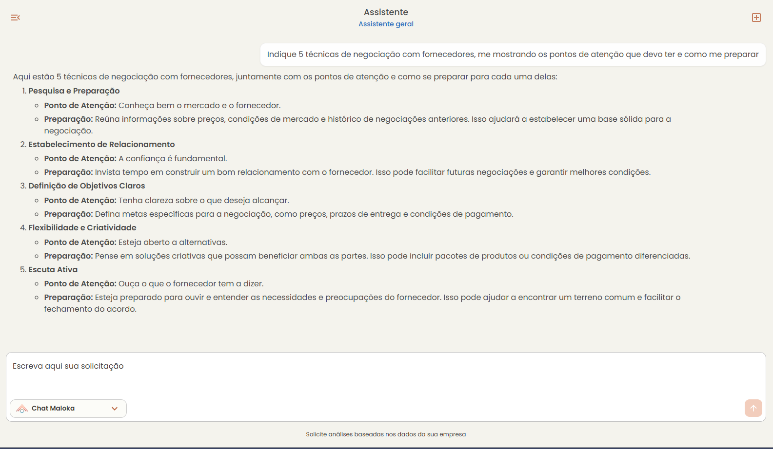 Visão geral do assistente geral de Chat da Maloka